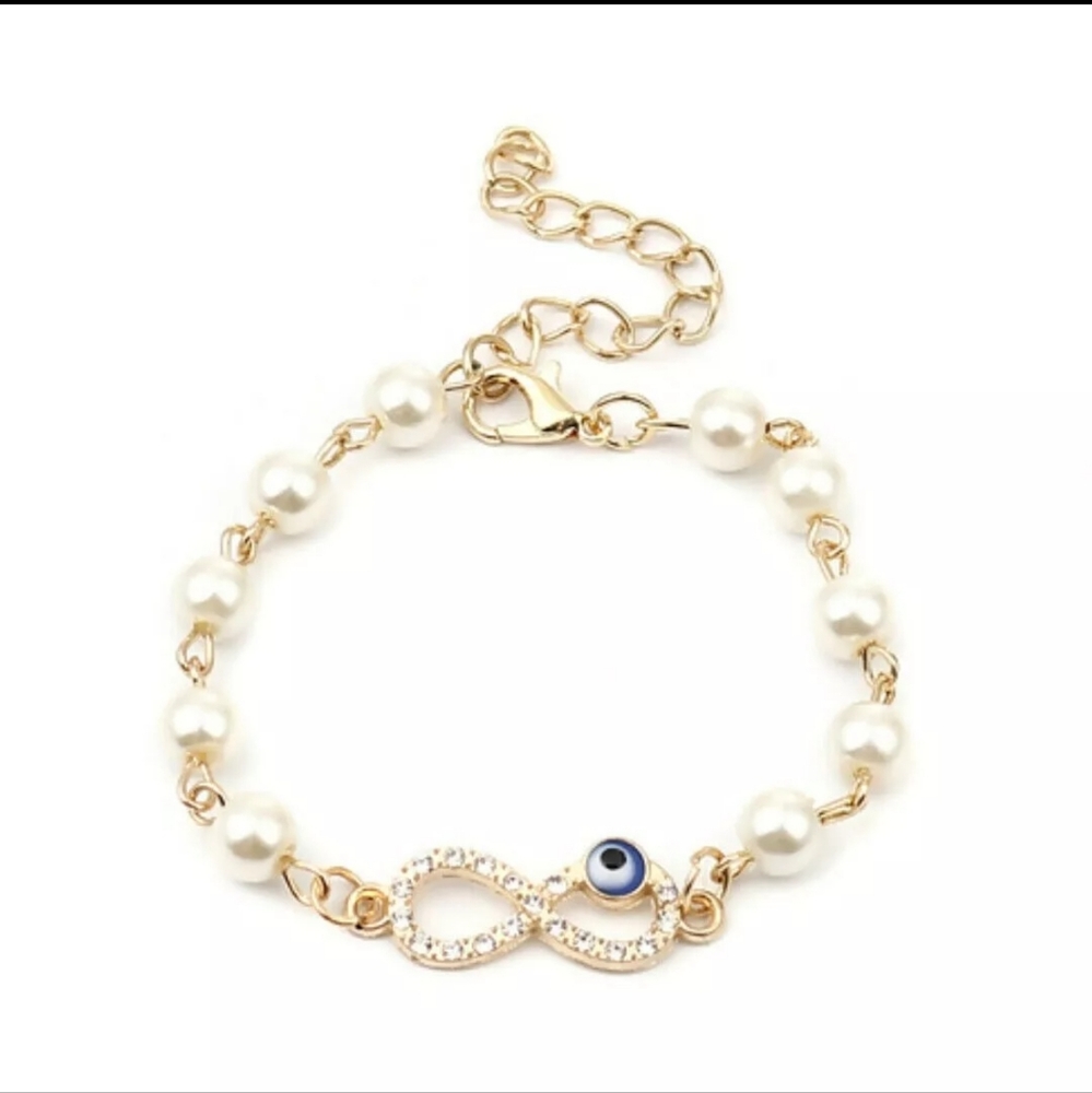 Evil Eye Pearl Eternity Bracelet with Diamonds
